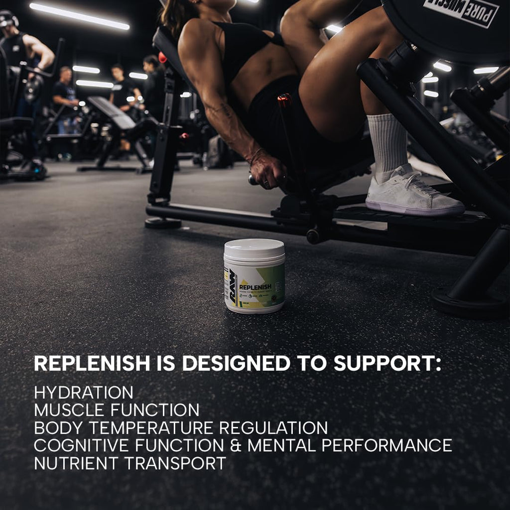 RAW Replenish, Premium Electrolytes Powder Recovery Formula, Lemon Lime (60 Servings) - Flavored Electrolyte Drink Mix Supplement for Hydration, Replenishment, Endurance & Performance Workouts