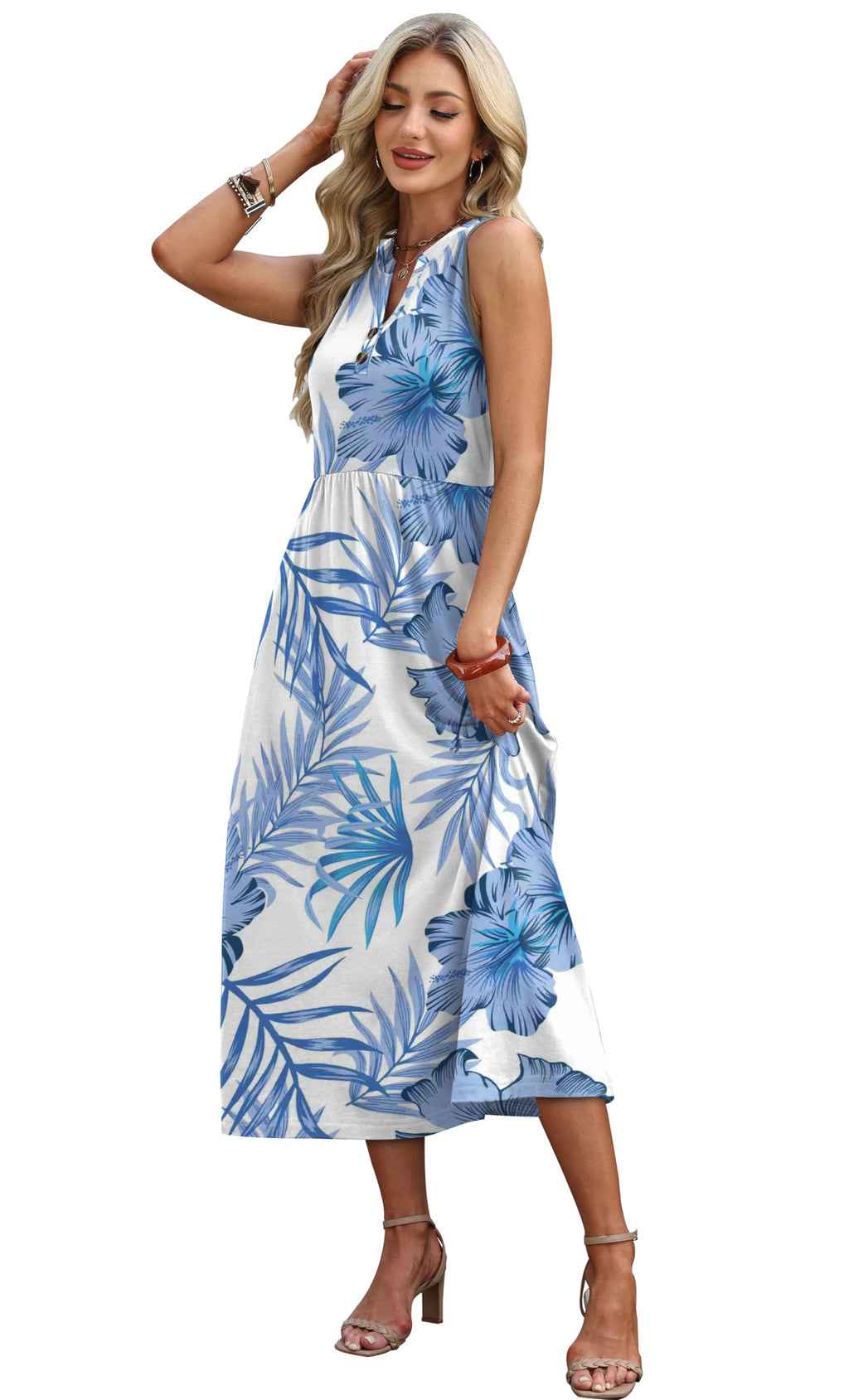 WIHOLL Black Dresses for Women Loose V Neck Button Up Swing Tank Casual Sundresses Boho Hawaiian Floral Floral Viola L