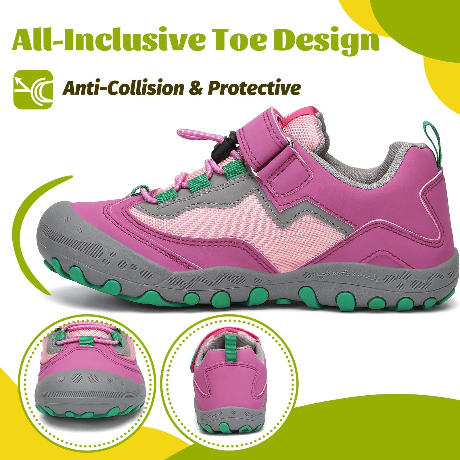 Mishansha Kids Hiking Shoes Girls Boys Toddler Outdoor Sneakers Anti-Collision Trail Running Shoe for Trekking Walking Climbing Pink Size 3.5 Little Kid