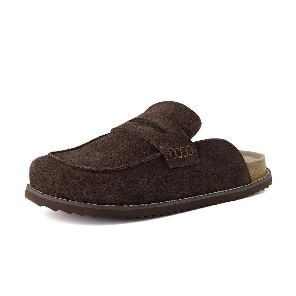 CUSHIONAIRE Wally Loafer-Style Suede Clogs for Men, Slip-On Backless Indoor Outdoor Mens Shoes with Cushioned Footbed, Brown 8