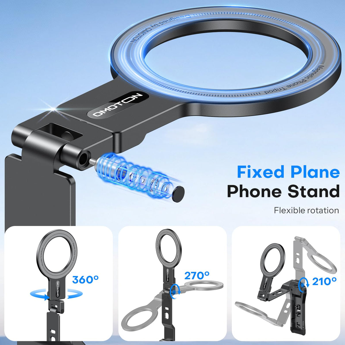 OMOTON TP03 [Ultra-Slim] 360° Rotating for MagSafe Tripod Stand with Hook