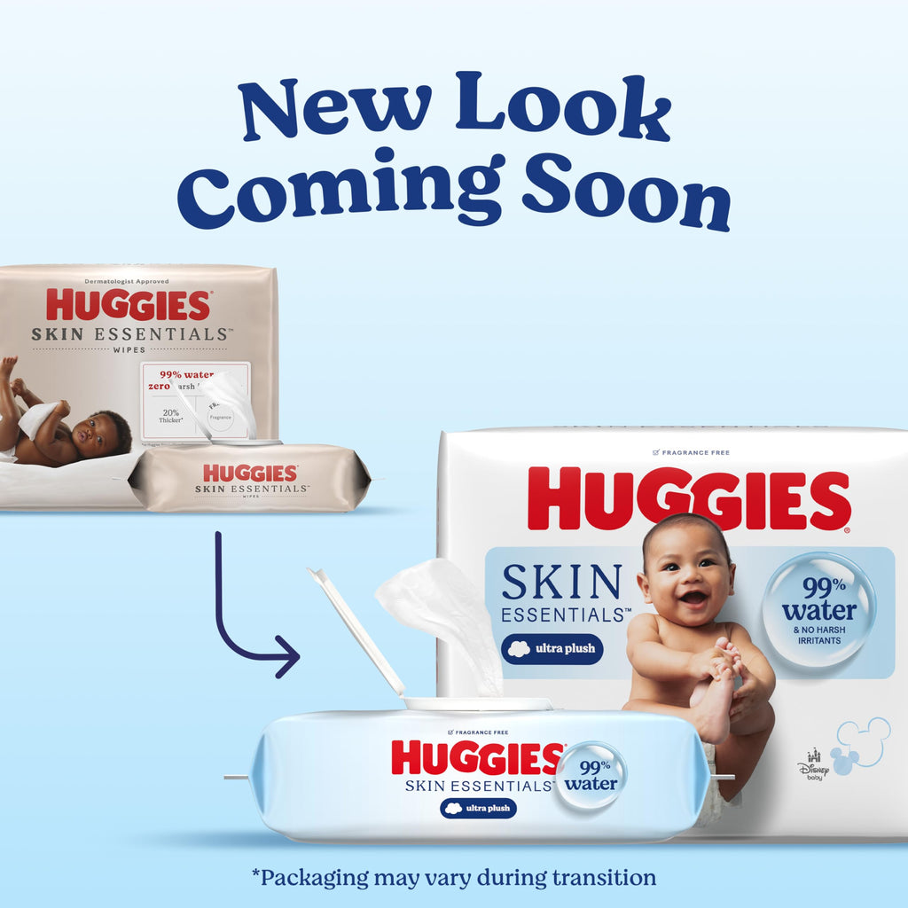 Huggies Skin Essentials Baby Wipes, Hypoallergenic, 99% Water, 10 Flip Top Packs (560 Wipes Total)