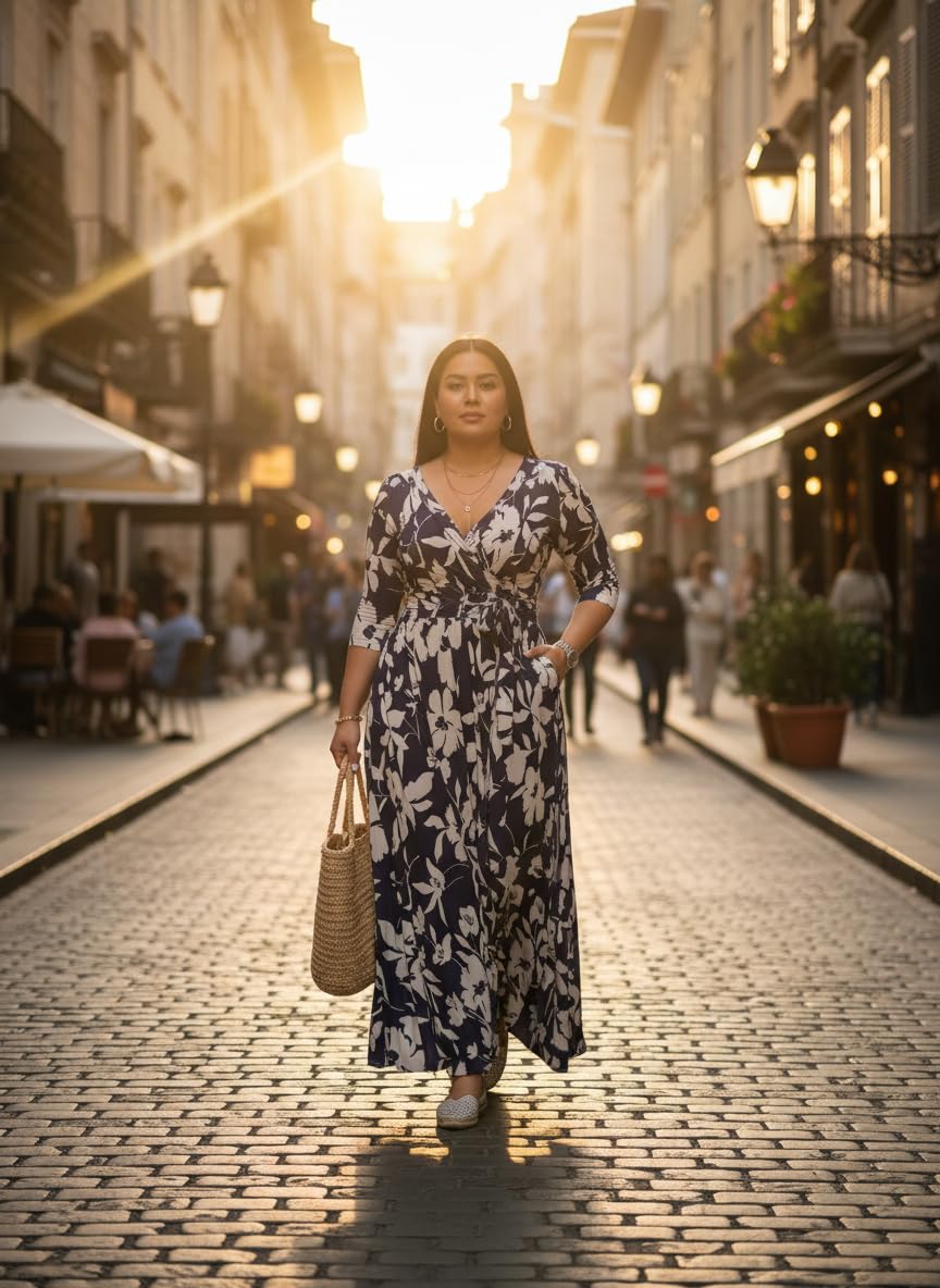 Yajedo Women's Maxi Dress 3/4 Sleeves V Neck Cocktail Party Belted Wrap Sundress Floral Print 3/4 Sleeve Long Maxi Dresses
