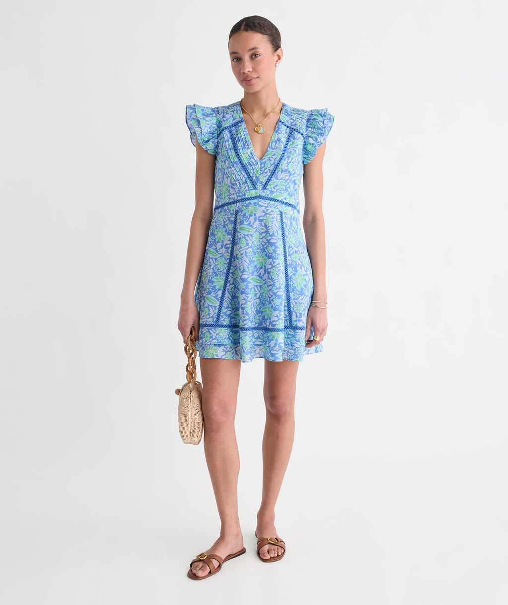 vineyard vines Nora Pintuck Dress, Blue Bayley Block, S