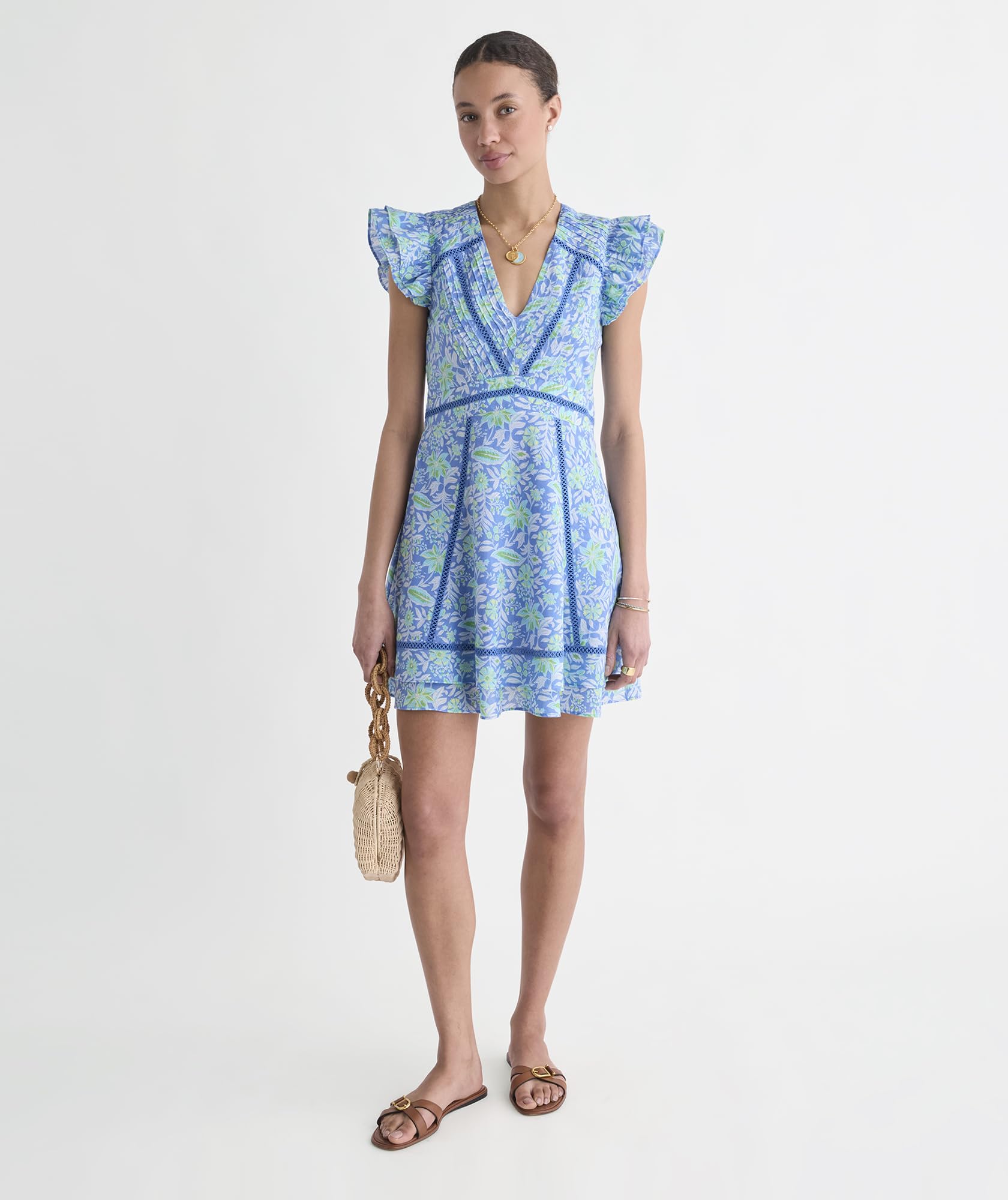 vineyard vines Nora Pintuck Dress, Blue Bayley Block, S