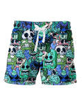 WDIRARA Men's Cartoon Skull Print Swim Trunks Drawstring Elastic Waist Beach Shorts Green Medium