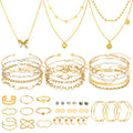 NEWITIN 49 Pieces Gold Jewelry Set for Women Fashion Costume Jewelry Gold Plated Necklace Bracelet Ring Earrings Set for Women