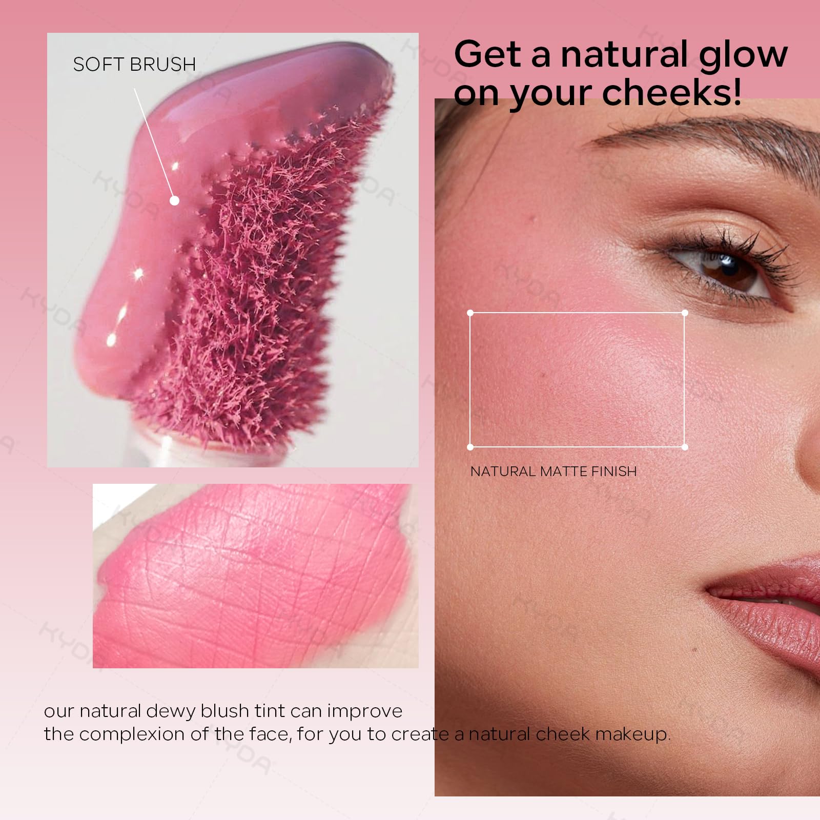 KYDA Liquid Blush, Matte Tinted for Cheeks, Lasting Dewy Cheek, Soft Creamy Blush, Blendable Lightweight, Buildable Matte Coverage, Cool Pink