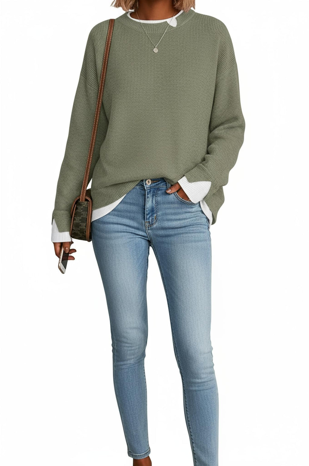 Disamer Womens Sweaters Fall Clothes Fashion 2026 Cowboy Chic Knit Cozy Sweater School Teacher Outfits Long Sleeve Pullover,Pure Green,Large