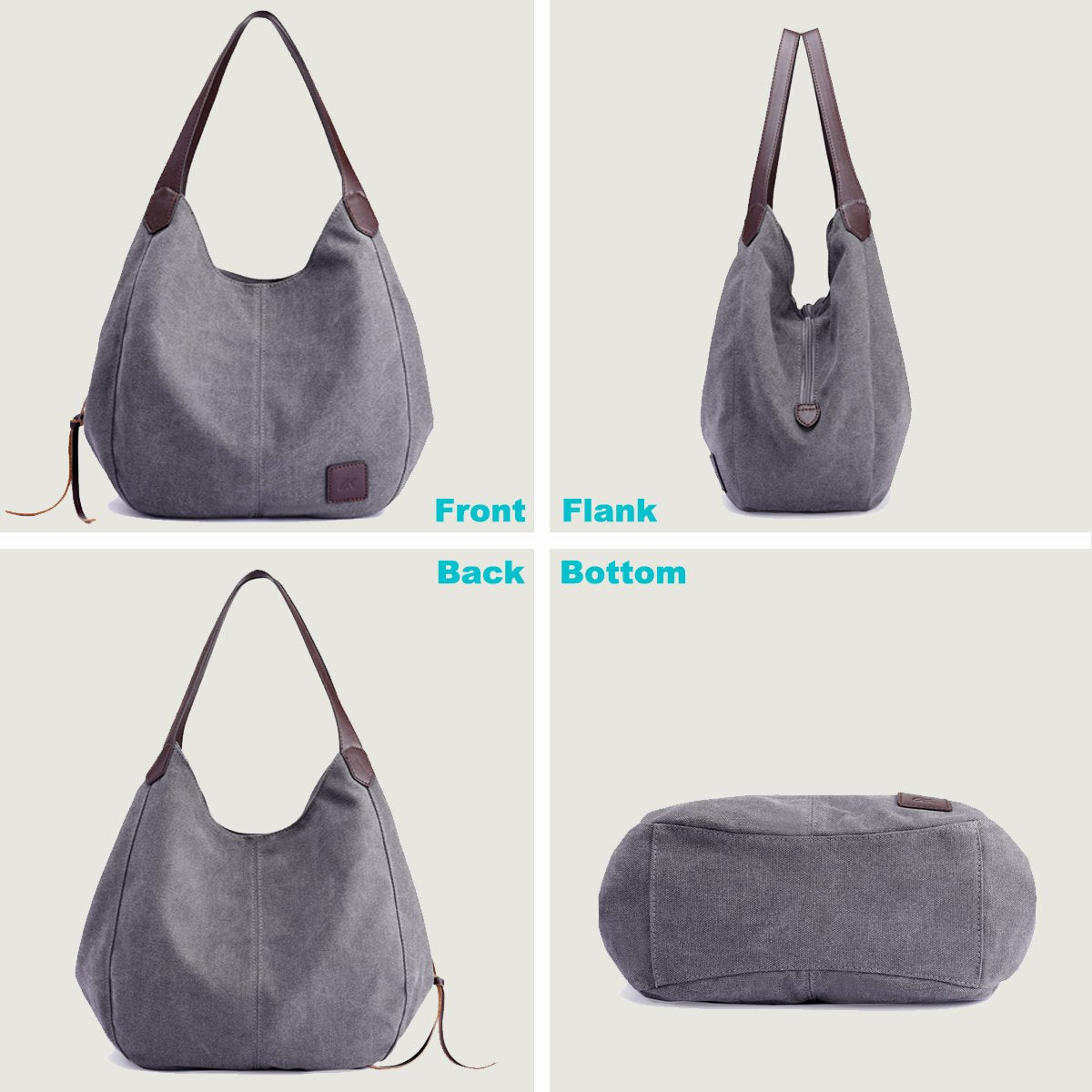 DOURR Women's Multi-pocket Shoulder Bag Fashion Cotton Canvas Handbag Tote Purse (Brown - Medium Size)