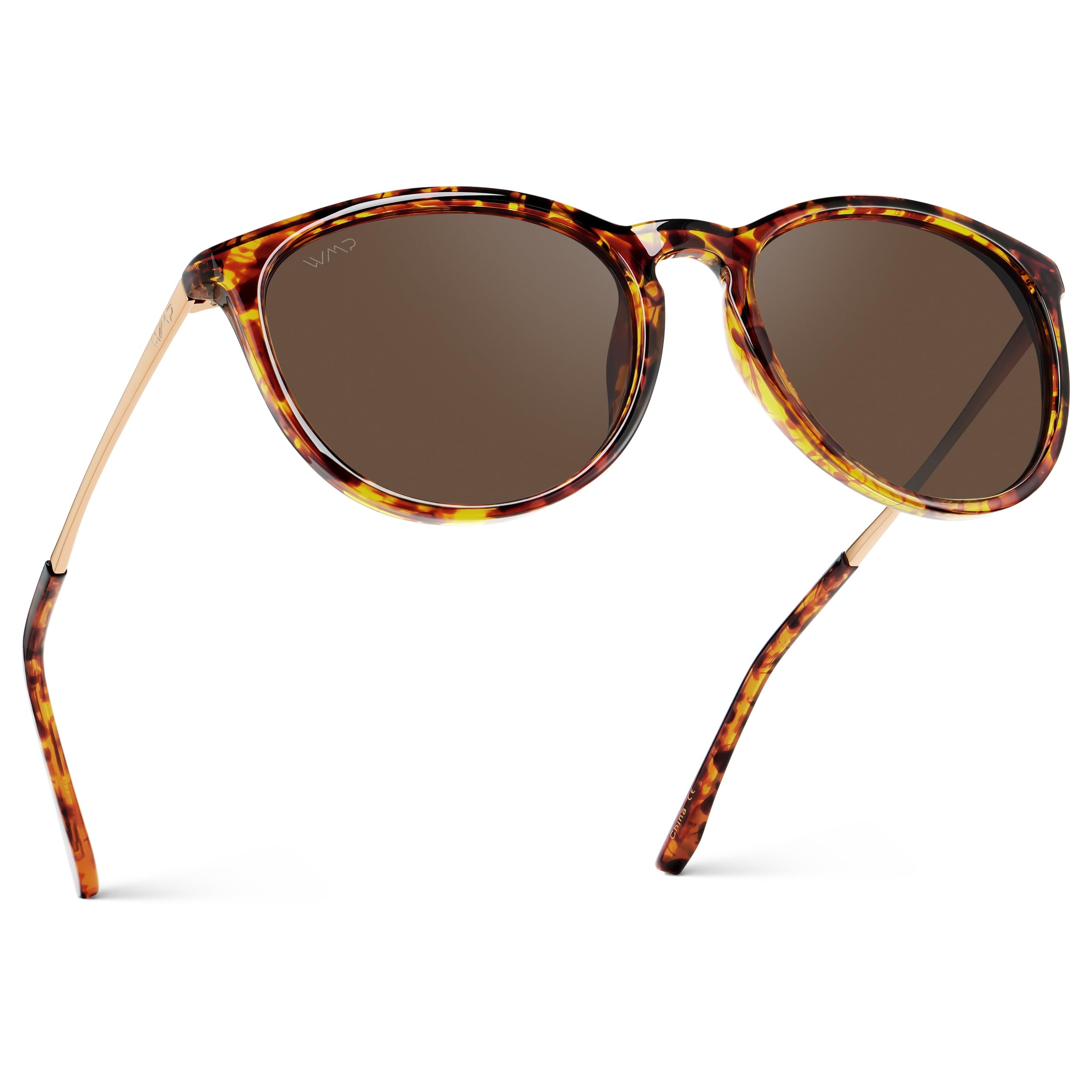 WearMe Pro Round Polarized Sunglasses for Women - UV400 Protection, Lightweight Tortoise Shell Frame, Vintage Retro Designer Style (Tortoise Frame/Brown Lens)