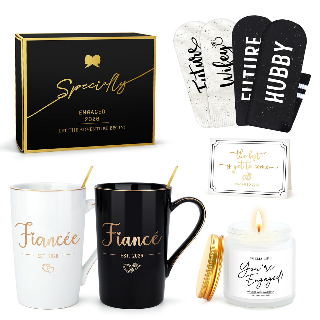 Engagement Gifts for Couples Newly Engaged Gifts for Couple Happy Engagement Gift for Women Fiance Gift for Women Just Engaged Decorations Ideas with Mugs Socks Candle Card for Her Him Men Best Friend