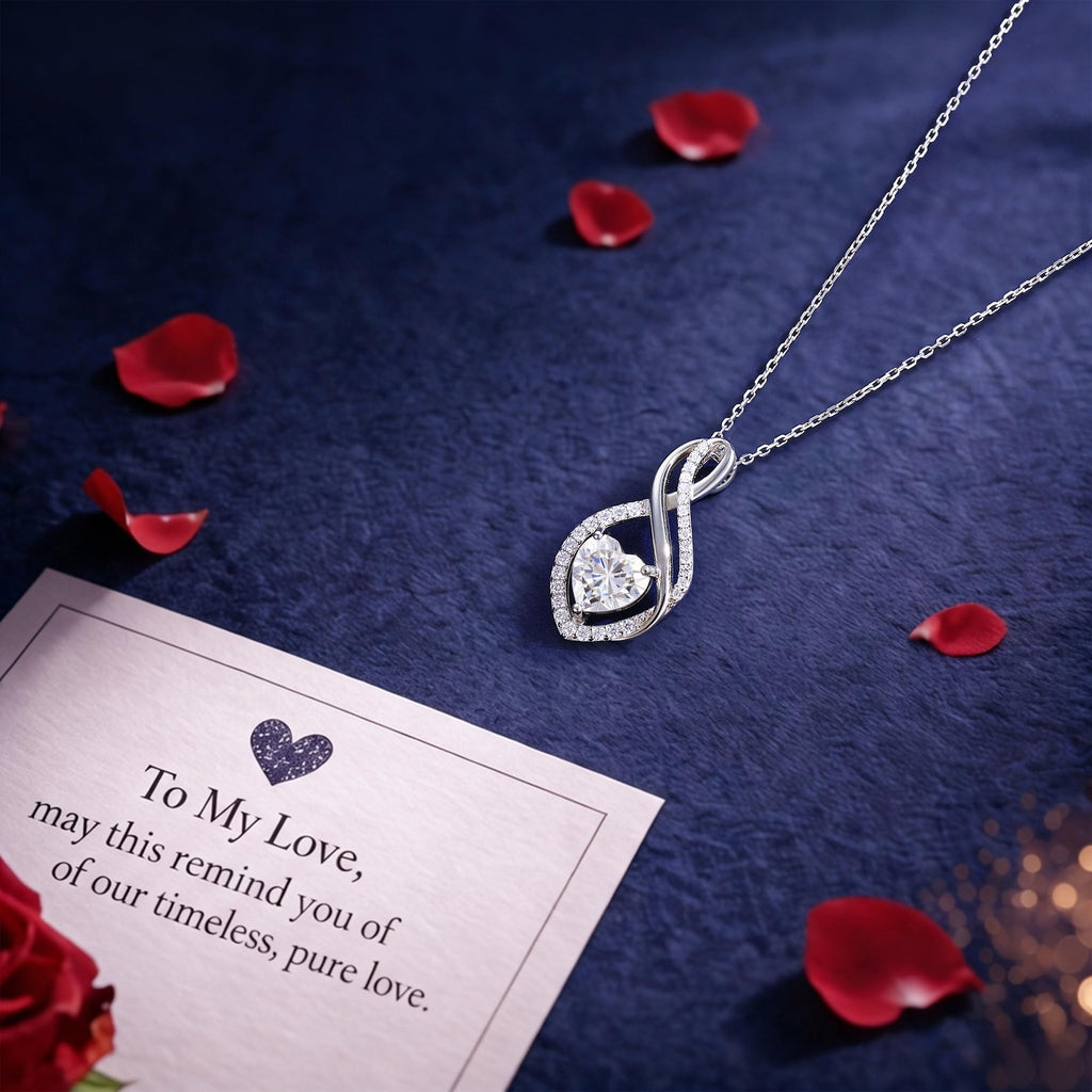MOOSEA Valentines Day Gifts for Her, Moissanite Necklace Women Anniversary Birthday Gift Valentines Day Gifts for Women Wife Mom 925 Sterling Silver Infinity Moissanite Heart Pendant Necklace Jelwely
