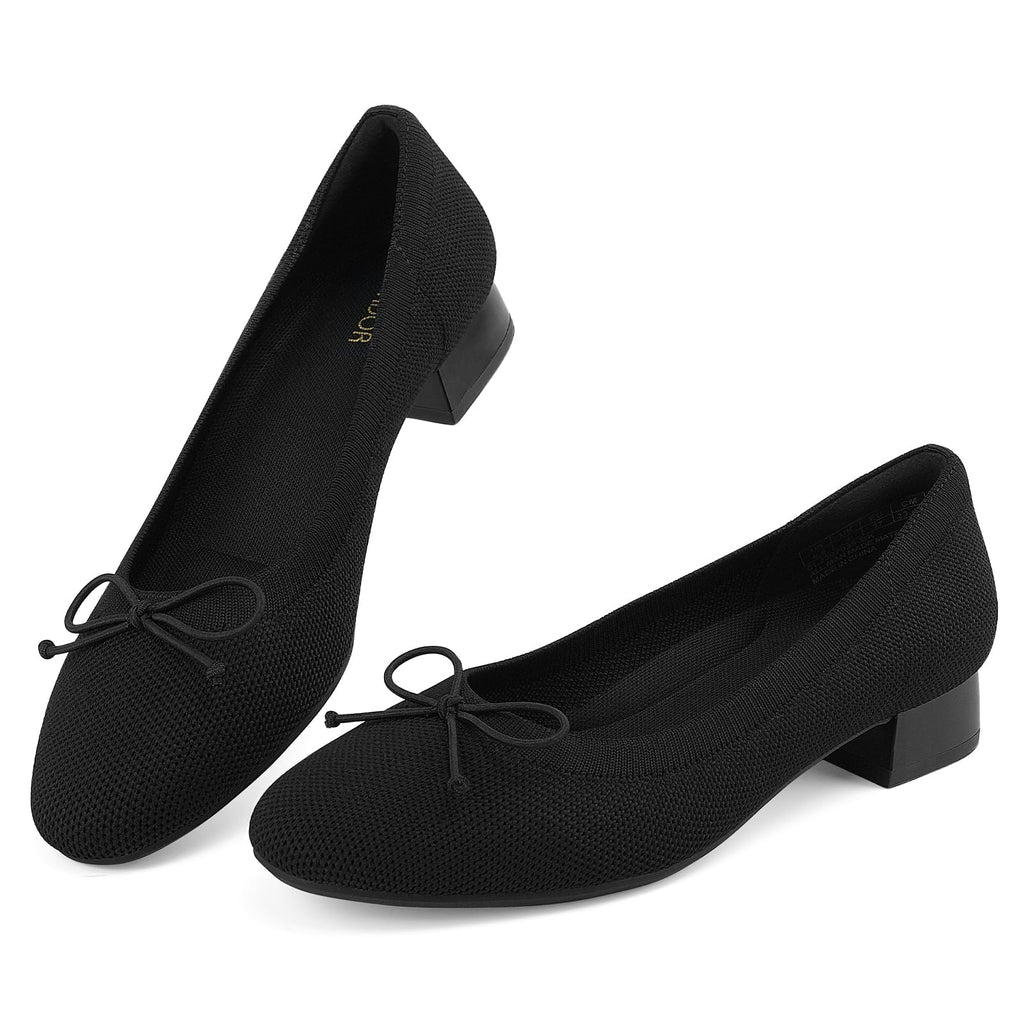 JENN ARDOR Womens Black Chunky Pumps Low Heels Ballet Dress Shoes Ladies Casual Office Shoes for Women Round Toe Comfortable Office Slip On Shoes Size 6