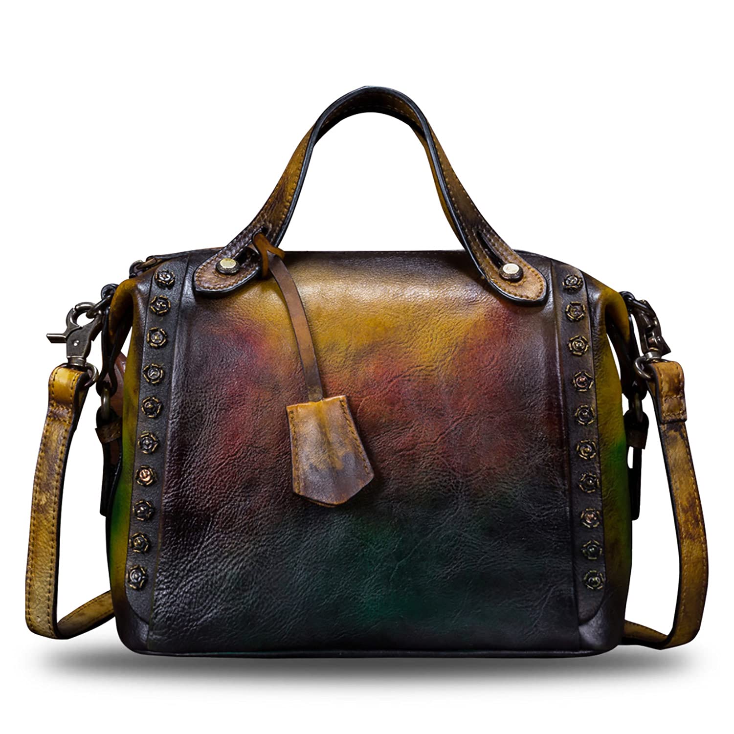 Genuine Leather Purses and Handbags for Women Vintage Handmade Fashion Shoulder Bag Crossbody Satchel with Strap (Multicolor2)