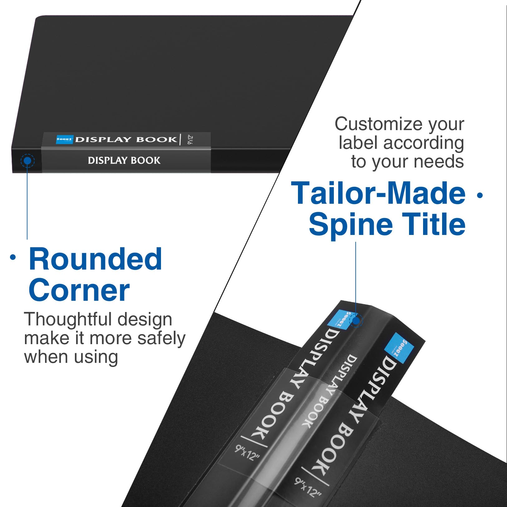 Sooez Binder with Plastic Sleeves 30-Pocket, Displays 60 Pages, 9x12 Presentation Folders with Clear Sheet Protectors, Art Portfolio with 30 Black Paper for Certificate & Office Project