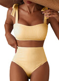 Herseas Women's Striped Bikini Set Shoulder Strap Knot Padded Summer 2026 Swimsuits High Waisted Tummy Control Bathing Suits Cute Beach Outfits X-Small