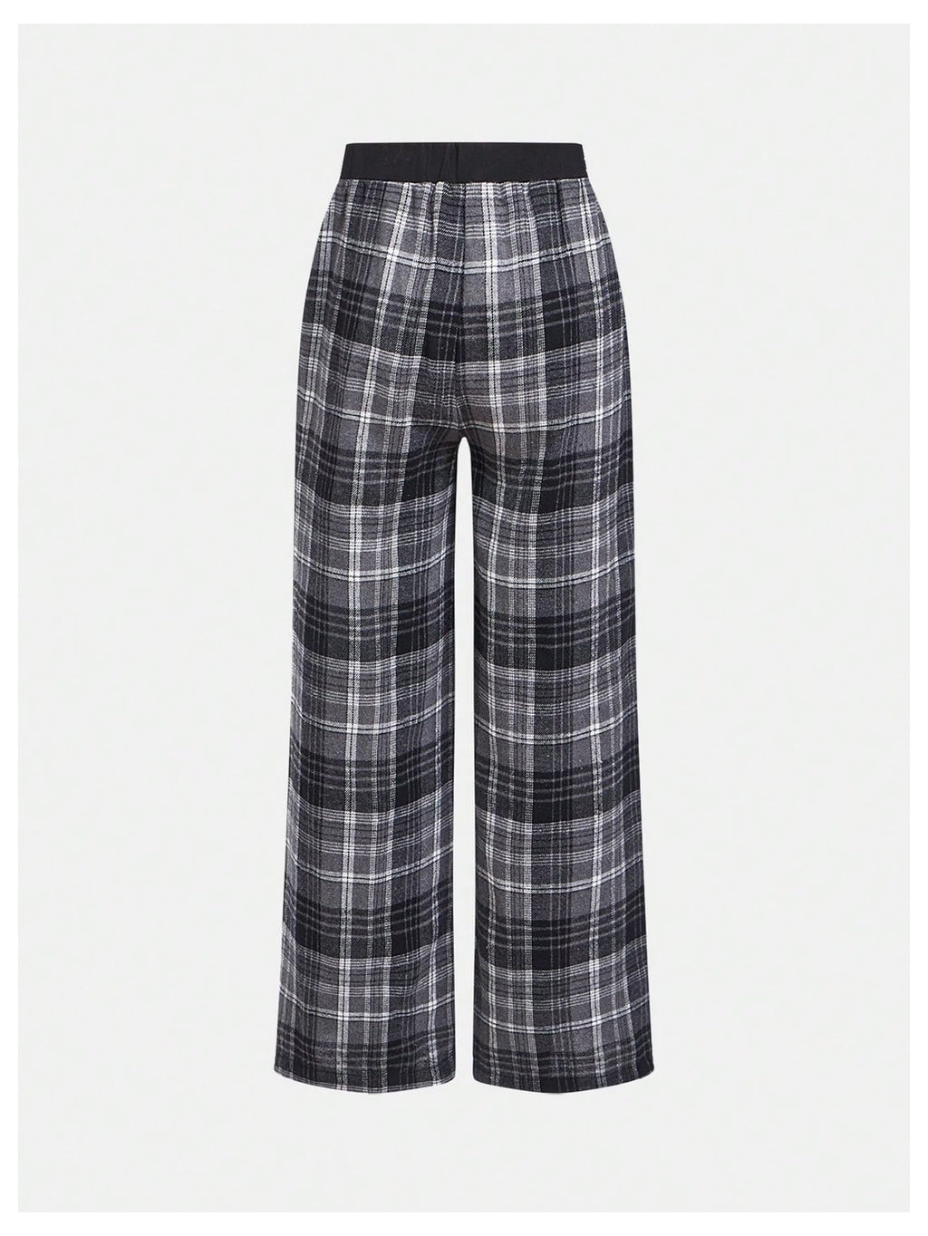 WDIRARA Girl's Plaid Elastic Waist Pants Wide Leg Long Baggy Pants with Pockets Dark Grey 9Y