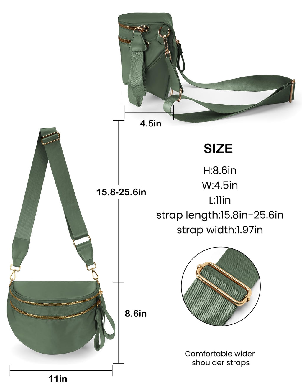 Spacious Nylon Crossbody Bag Bum Bag Handbags Wallets Purses Trendy Shoulder Bag for Women (green)