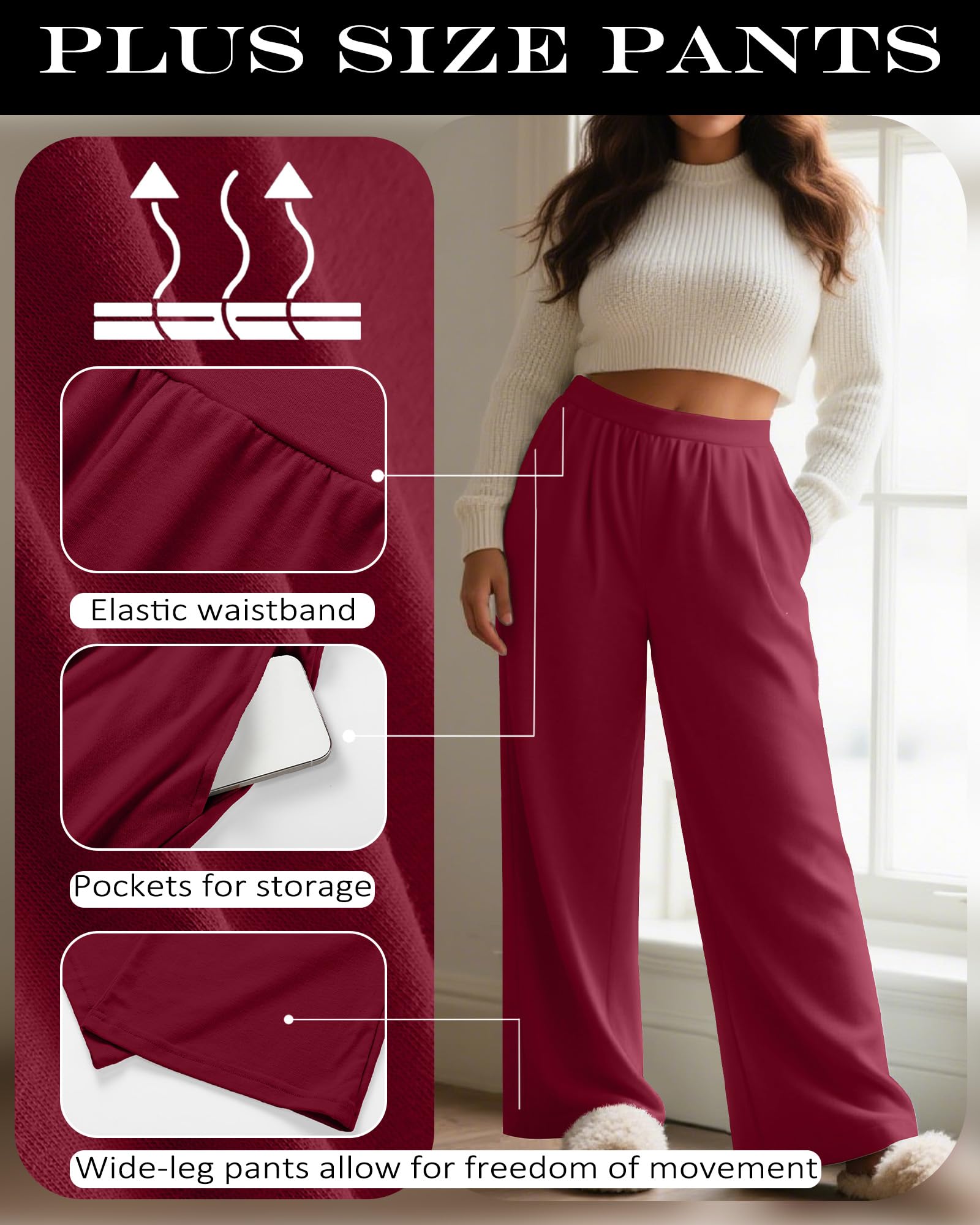 Huukeay 3 Pack Women's Plus Size Wide Leg Sweatpants, 3-Color, X-Large