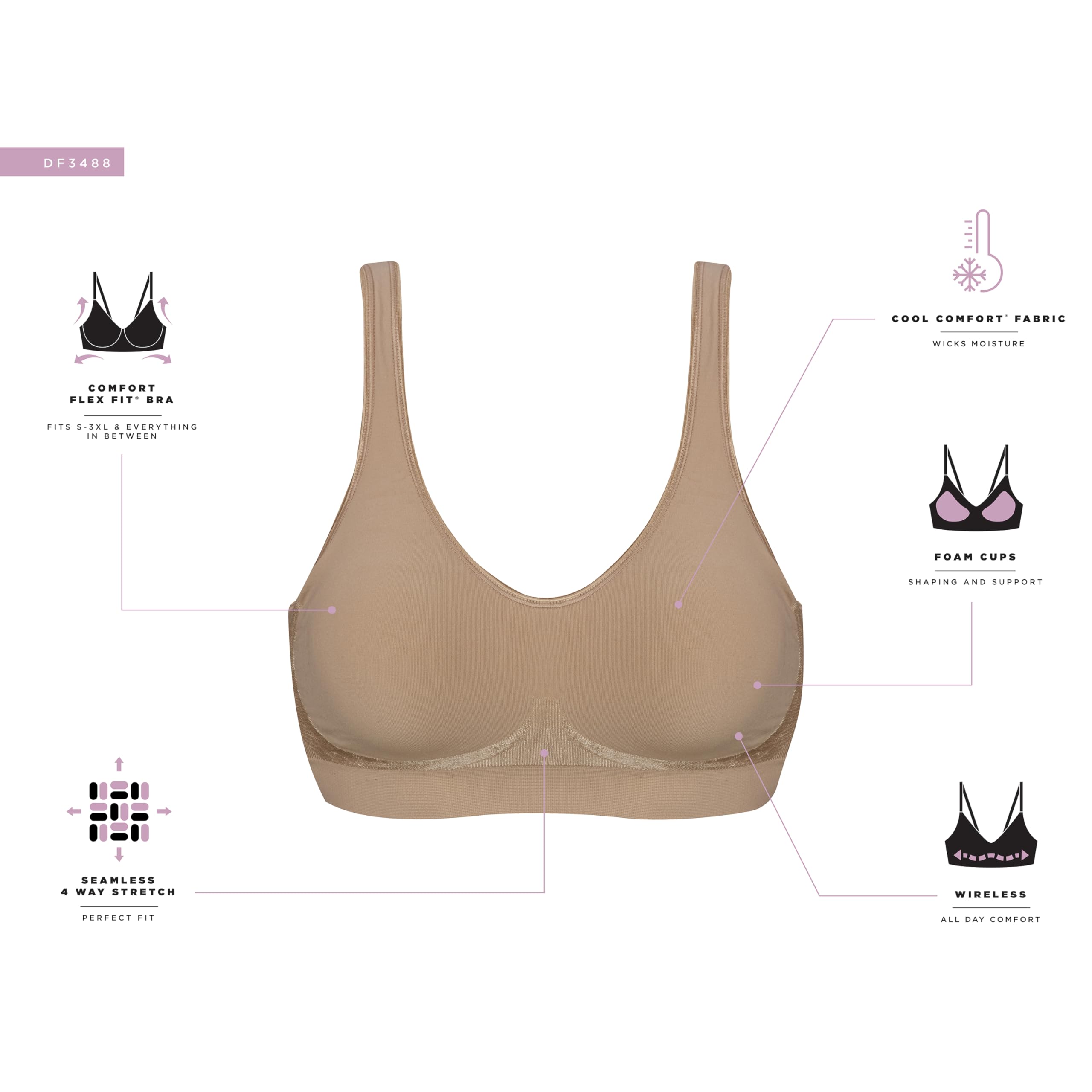 Bali Women's Wireless Bra, Comfort Revolution Full-Coverage Wirefree Bra for Women, Moisture-Wicking