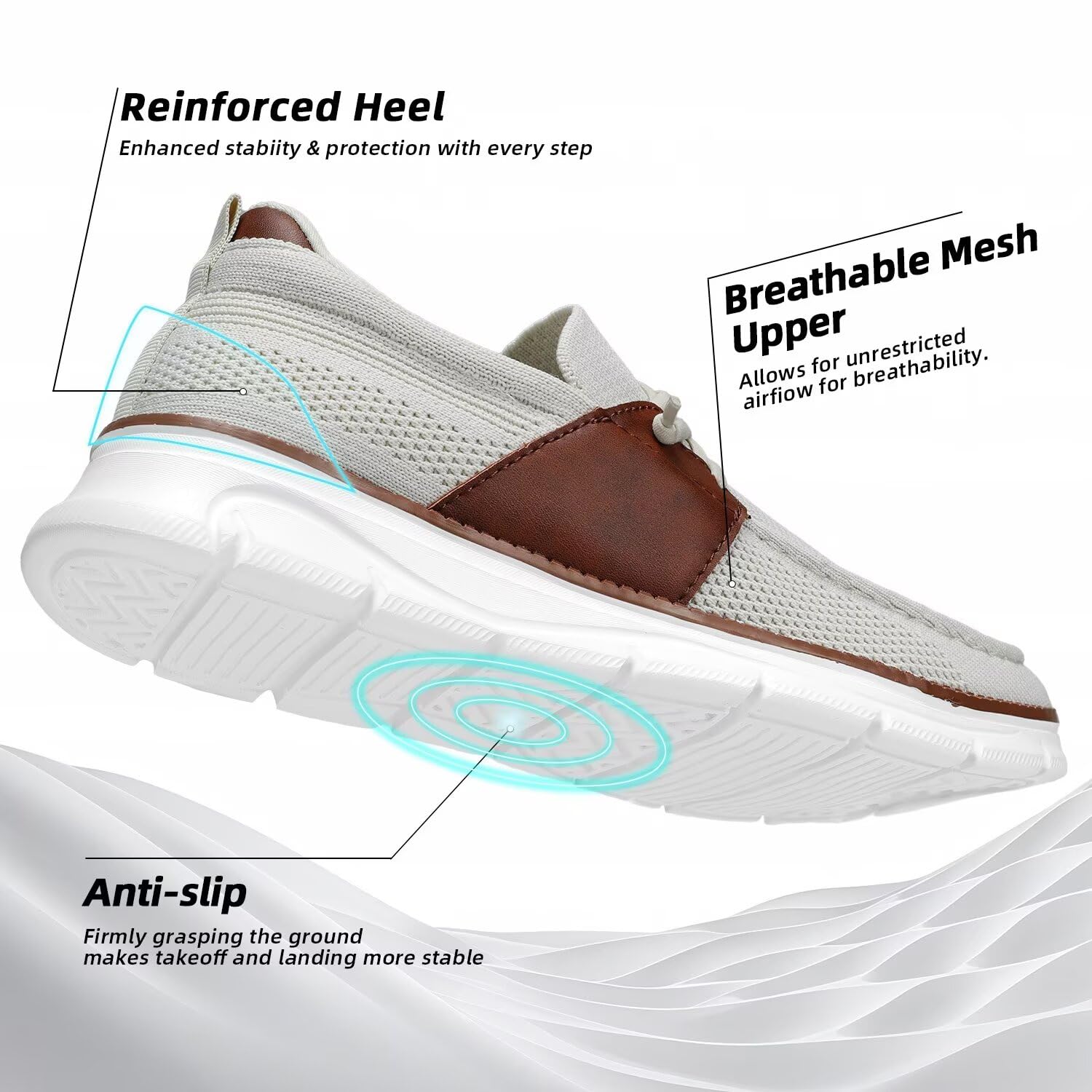 Mens Casual Slip in Boat Shoes Fashion Lightweight Slip On Loafers Walking Beach Sneakers Work Mesh Oxfords Soft Sole Beige