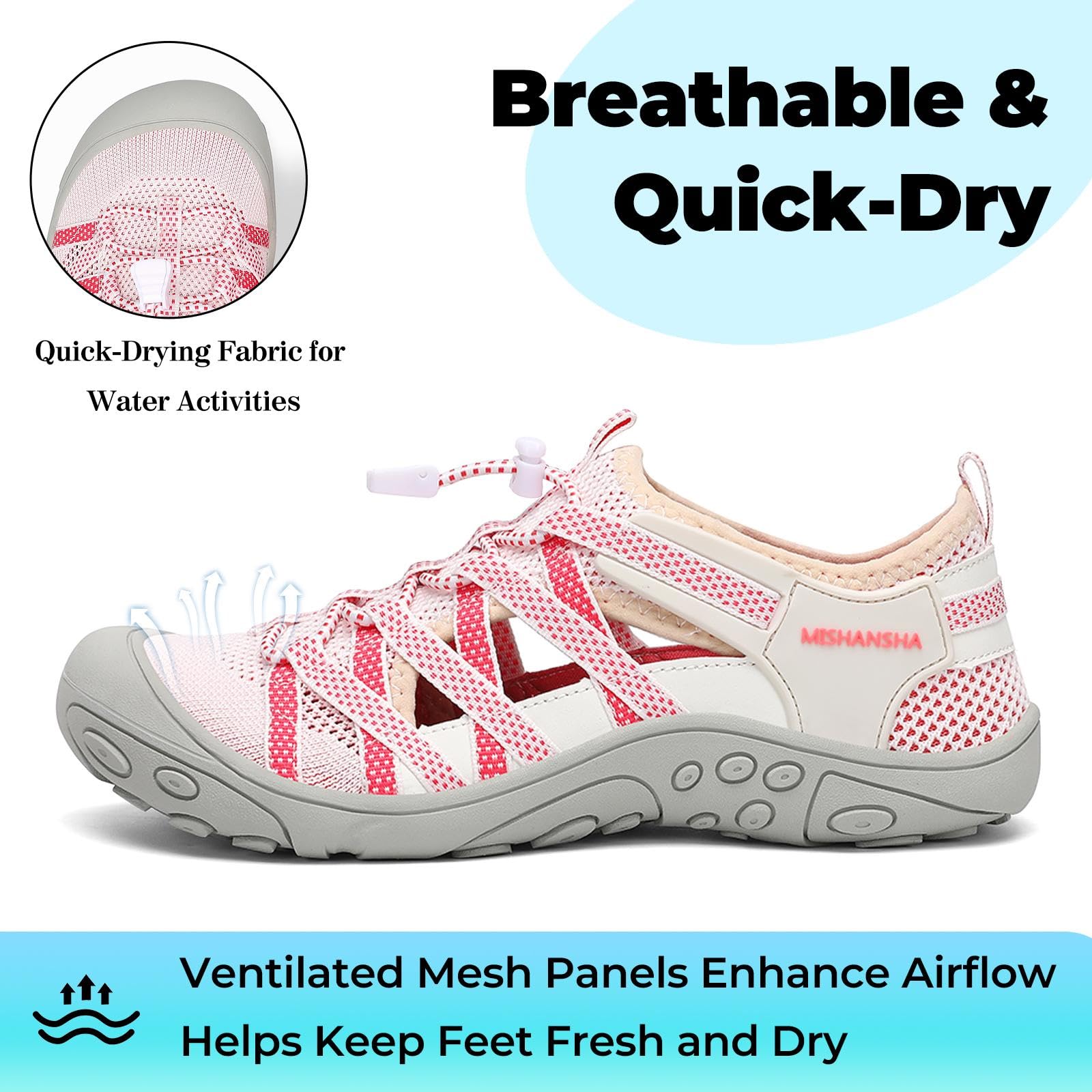 Mishansha Women’s Hiking Sandals Closed Toe, Lightweight Breathable Water Sandals, Non-Slip Outdoor Sport Sandal for Walking Trekking Beach Size 9 Pink
