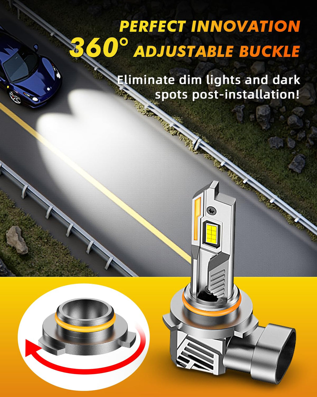 Termitor Upgraded & Brightest 9005/HB3 Light Bulbs, 50,000LM 10X Ultra Brightness, 1:1 Mini Size, 6500K Cool White Fog Light with Cooling Fan, Plug and Play, Pack of 2