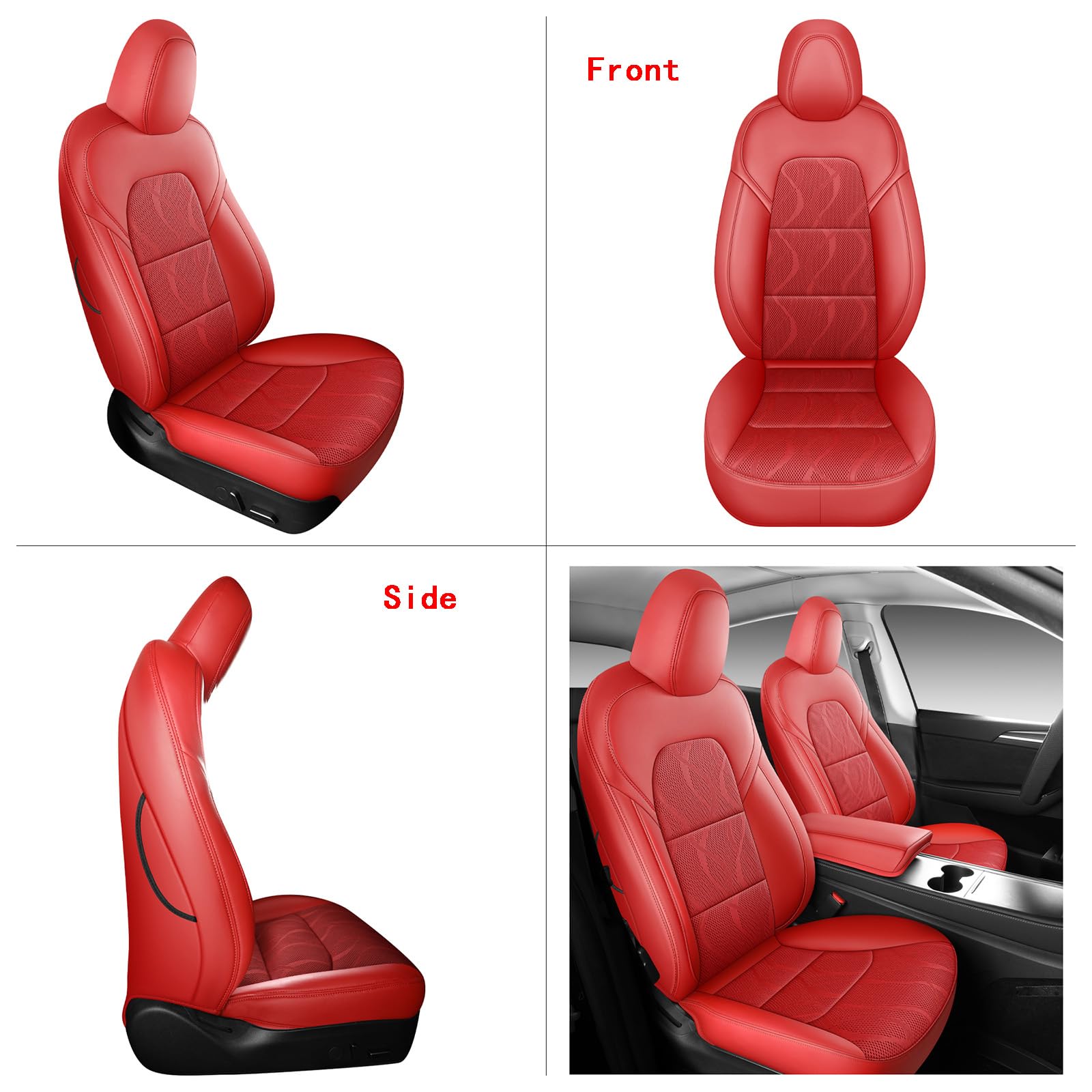 Dtuupts Tesla Model Y Seat Cover Full Set, Faux Leather Tesla Car Seat Cover, Perfect Suitable for Tesla Model Y 2020 2021 2022 2023 2024 2025 (Red)