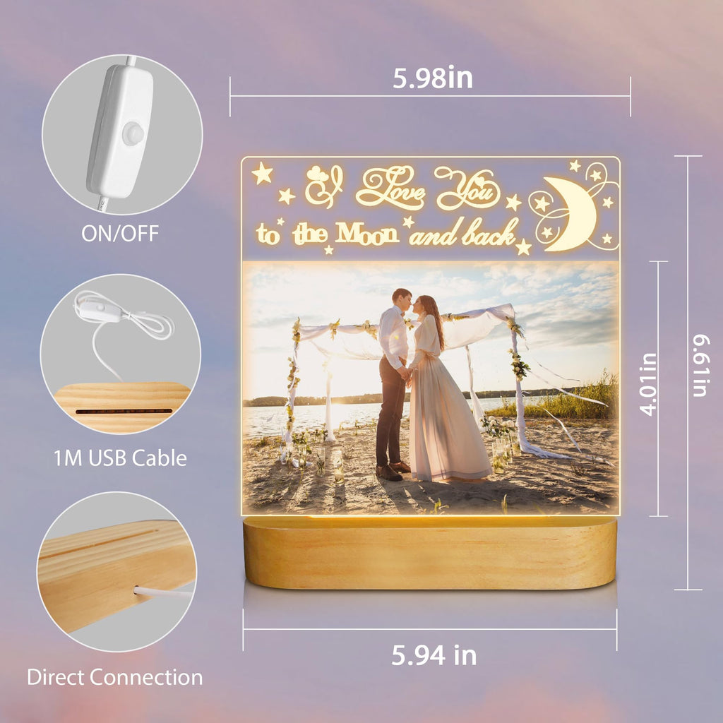 Attivolife Light up Picture Frame, Love You to the Moon and Back Night Light, Customized Valentines Birthday Gifts for Him Her Girlfriend Boyfriend Men Women Couple with Gift Card(4x6 Inch)