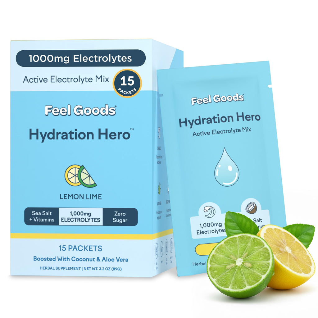 Feel Goods Hydration Hero, Sugar-Free Electrolyte Powder Packets for Daily Hydration - Electrolytes Drink Mix with Magnesium, Potassium & Vitamins for Fasting & Energy - Keto, Vegan & Organic Flavors