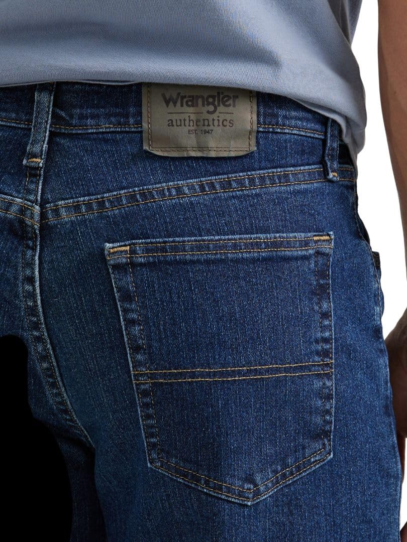 Wrangler Authentics Men's Comfort Flex Waist Relaxed Fit Jean, Dark Stonewash, 42W x 30L