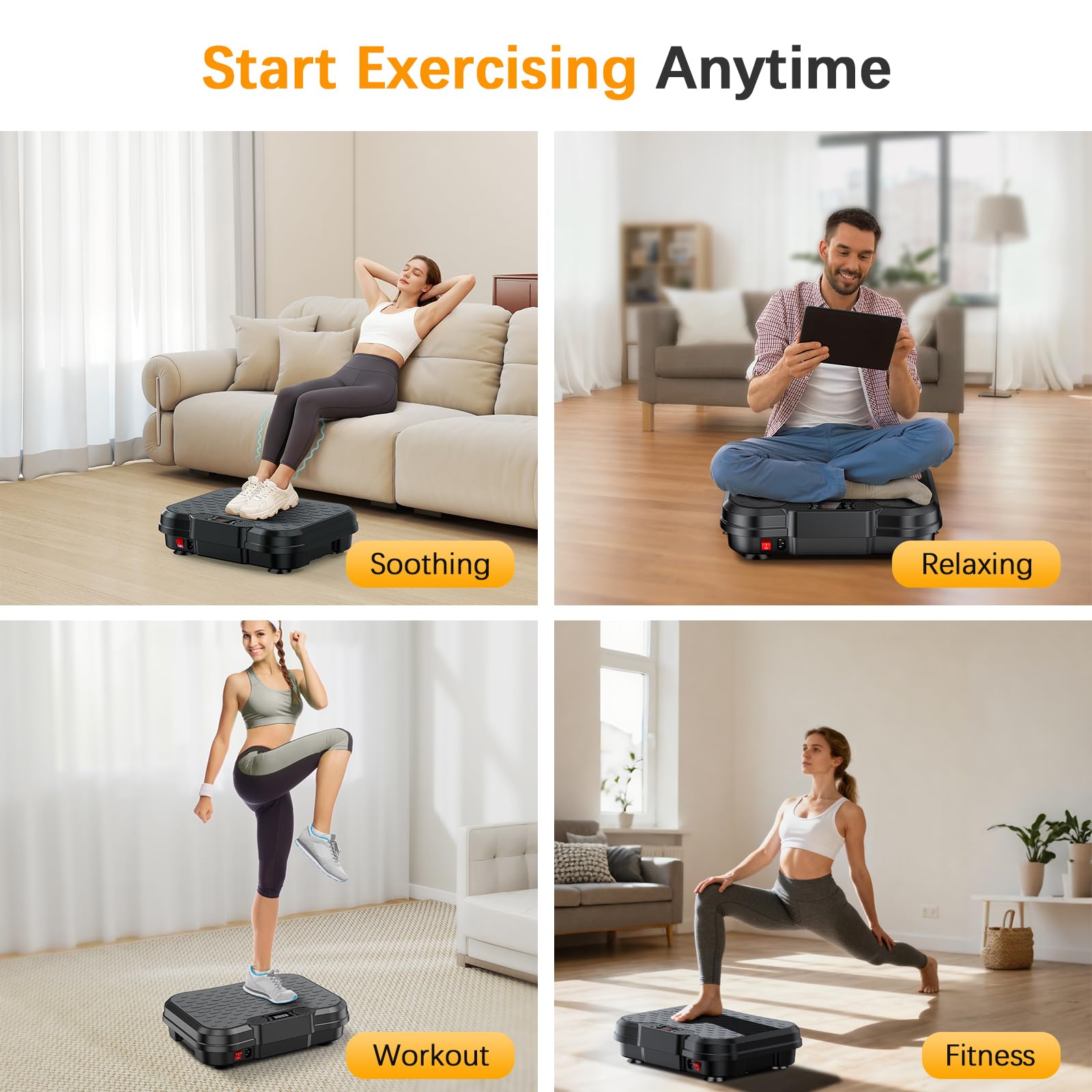 Vibration Plate Exercise Machine, 250 Speeds Home Fitness Vibrating Plate for Lymphatic Drainage, Vibration Plate 400 Lbs Capacity, Vibrating Plates for Weight Loss, Workout Equipment for Women Men