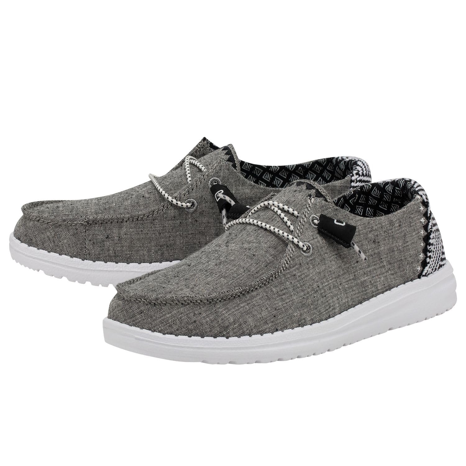 HEYDUDE Women's Wendy Chambray Woven Onyx Size 8 | Women's Shoes | Women's Slip On Shoes | Comfortable & Light-Weight