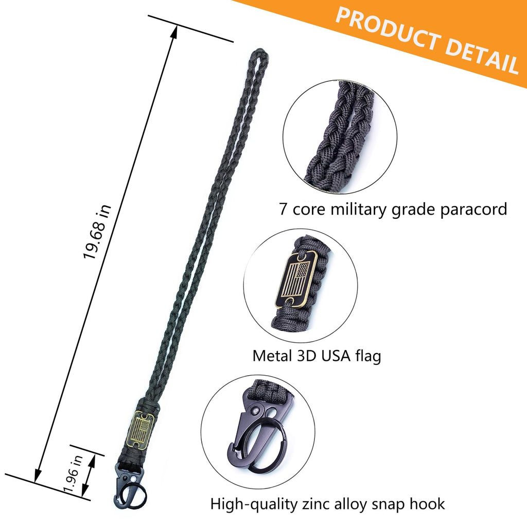 LUYADIN Paracord Lanyard Keychain with USA Flag,Parachute Rope Necklace Keychains for Outdoor Activities,Keys,Whistle