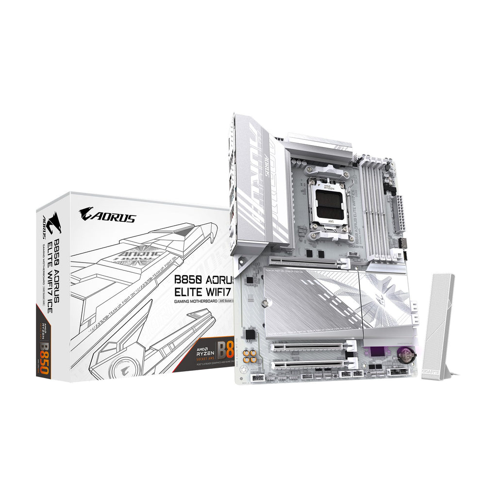 GIGABYTE B850 AORUS Elite WIFI7 ICE AMD AM5 ATX Motherboard, Support AMD Ryzen 9000/8000/7000 Series, DDR5, 14+2+2 Power Phase, 3X M.2, PCIe 5.0, USB-C, WIFI7, 2.5GbE LAN, EZ-Latch, 5-Year Warranty