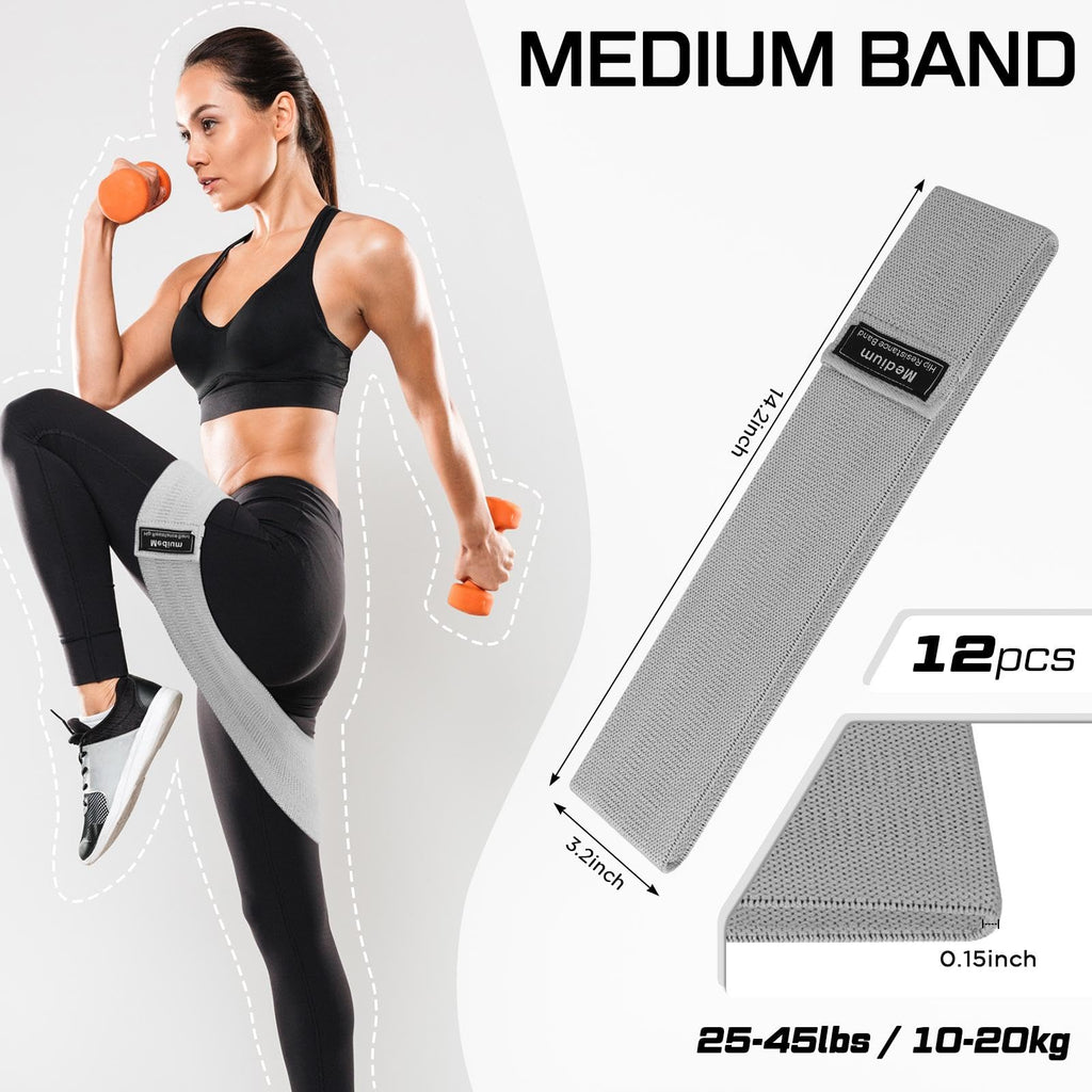 12 Pcs Fabric Resistance Bands for Working Out Booty Workout Stretch Exercise Bands Non Slip for Legs Squat Resistance Loop for Women Men Starter Butt Hip Thigh Fitness (Gray,Medium Resistance)