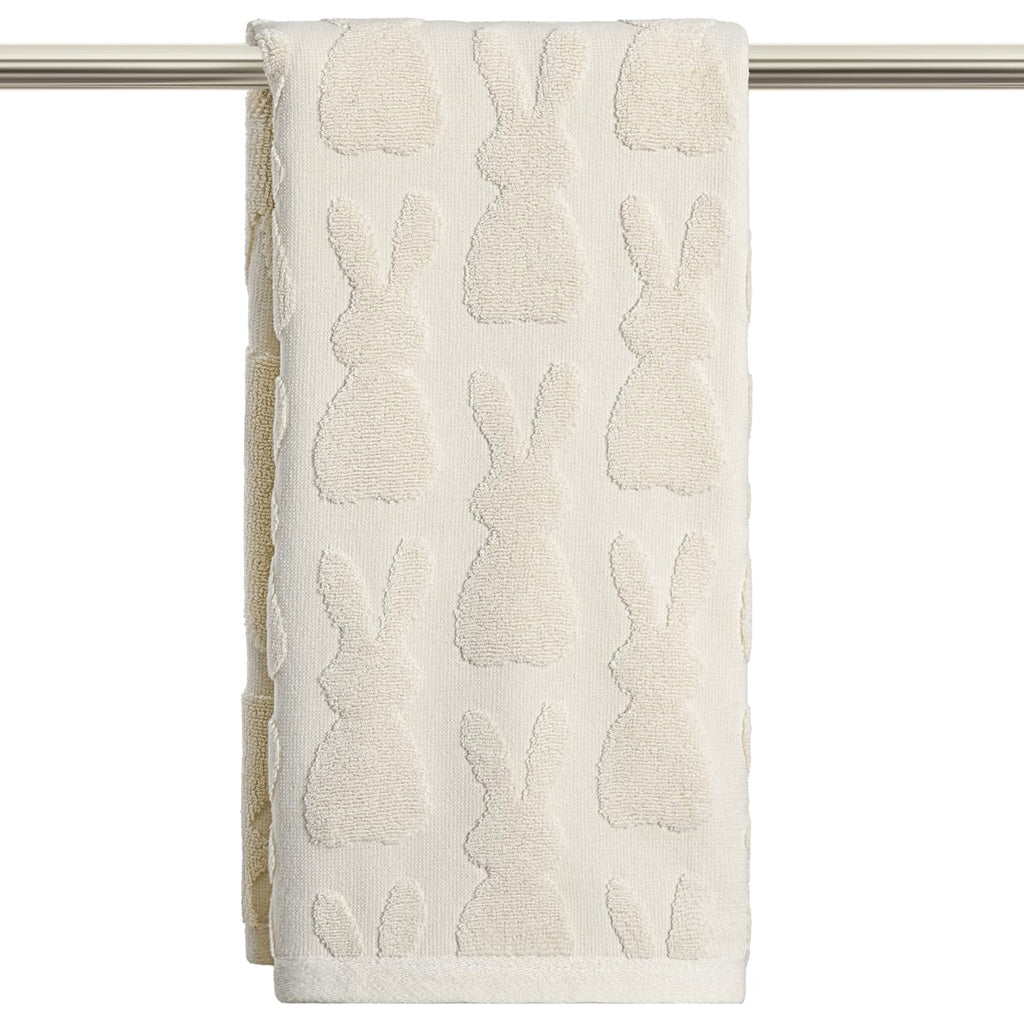 Artoid Mode 1 Pc Beige 3D Rabbit Jacquard Easter Hand Towels for Bathroom, 100% Cotton Soft Absorbent Bathroom Decor Towels, 13.7 x 29.5 Inch