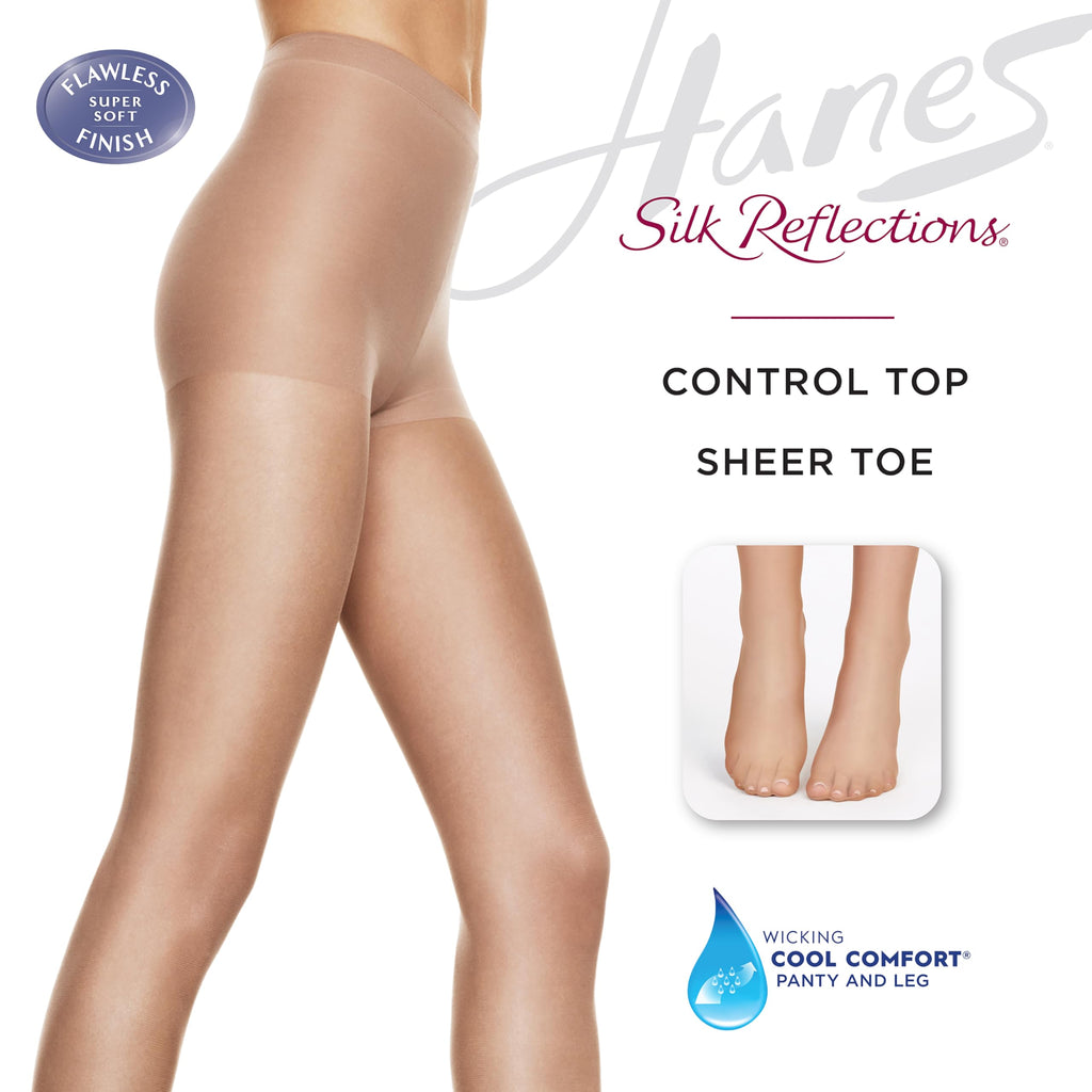 Hanes Silk Reflections Control Top Sheer Toe Silky Sheer Pantyhose, Little Color, Size AB (Pack of 1)