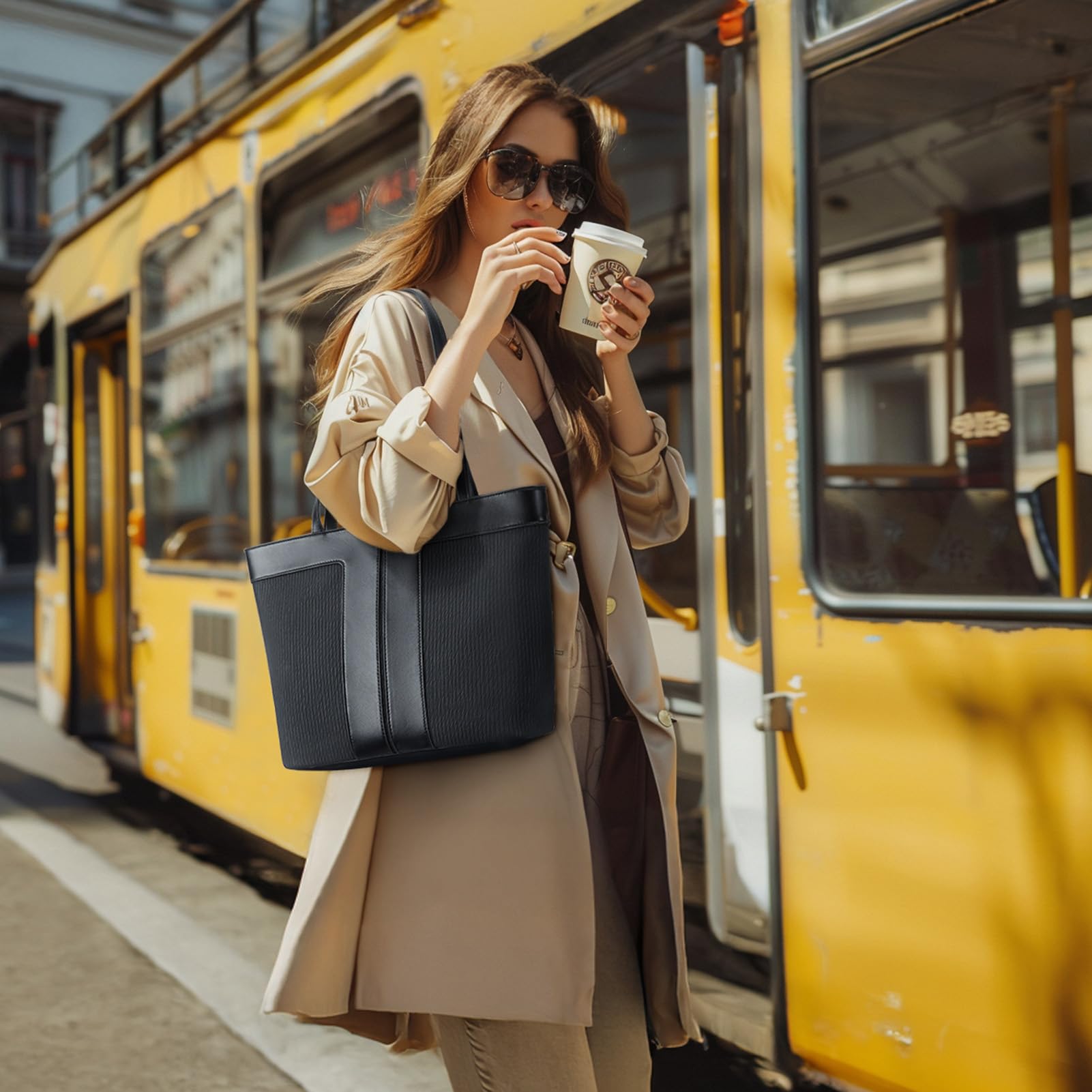 Missnine Tote Bag for Women Vegan Leather Handbag and Purse Medium Top Handle Satchel Shoulder Bag with Zipper Work Travel