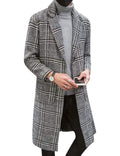 Springrain Men's Wool Blend Pea Coat Notched Collar Single Breasted Overcoat Warm Winter Trench Coat(BlackandWhite-S)