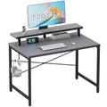 Pamray 32 Inch Small Computer Desk with Monitor Stand, Simple Office Desk with Headphone Hook for Small Spaces, Kids Study Writing Table for Bedroom, Grey