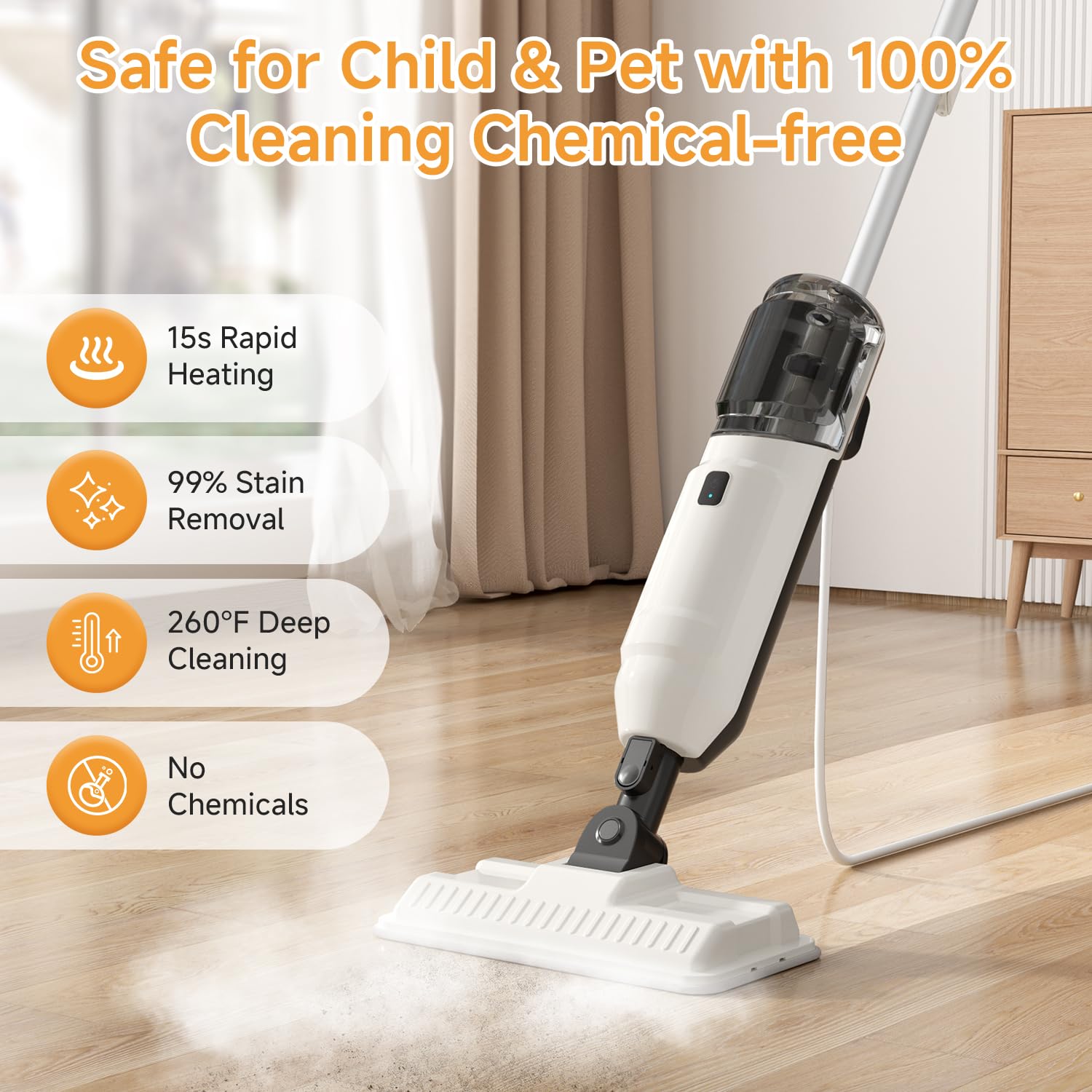Steam Mop, Multi-Purpose Steam Cleaner for Home Steamer for Floor Cleaning, Floor Steamer Cleaner for Deep Cleaning with Handheld Steamer Mops Accessories, Pet Steam Mop Cleaner for Hardwood, Tile
