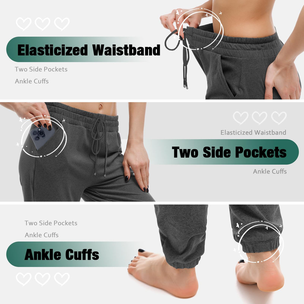 Walifrey Womens Joggers with Pockets, Drawstring Sweatpants Women for Lounging Jogging Gym and Workout DeepGrey,1 Pack DeepGrey XL