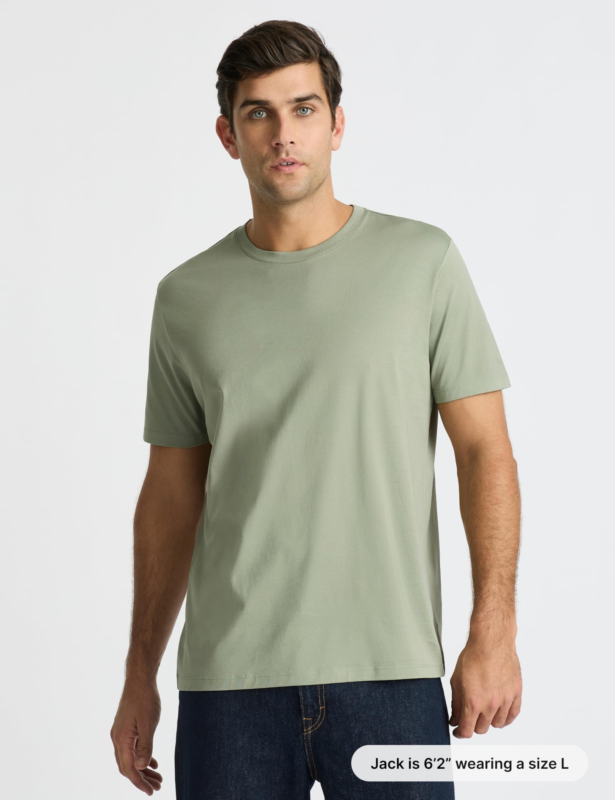 Supima® Mercerised Cotton Crew Neck T-Shirts for Men - Sage Green - X-Large | Soft Lustrous Regular Fit - 5.6oz Lightweight, Durable Extra-Long Staple Cotton - True to Size Smooth Skin Feel