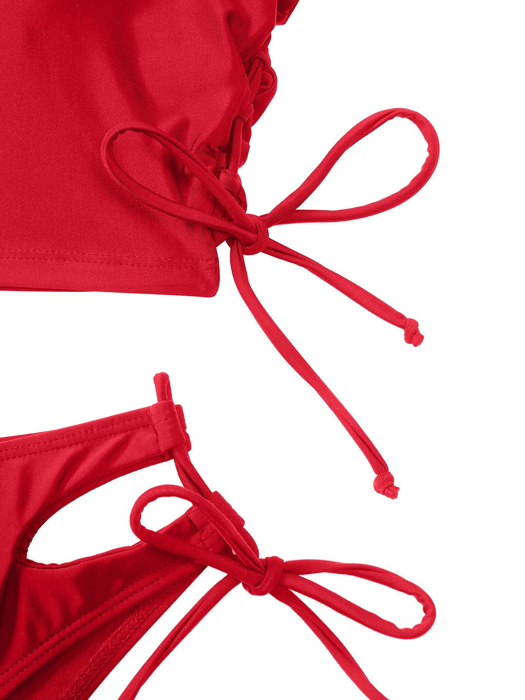 Lilosy Drawstring Bikini Set Srting Swimsuit Short Sleeve Top and Tie Side Bottom 2 Piece Women Bathing Suit Red Medium