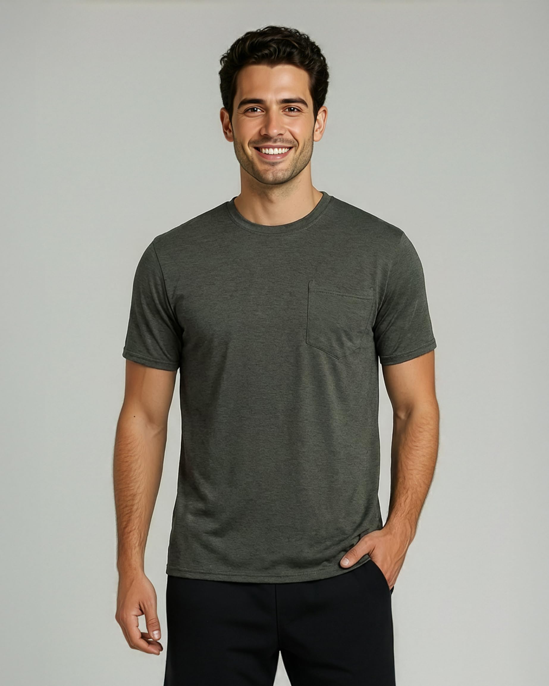 Real Essentials 4 Pack: Men's Dry-Fit Short Sleeve Pocket Crew Performance Athletic T-Shirt- Set 4, 5X