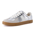 CUSHIONAIRE Bailey Womens Retro Sneaker, Classic Everyday Sneakers for Women with Sleek Rounded Toe and Memory Foam, SILVER 8.5