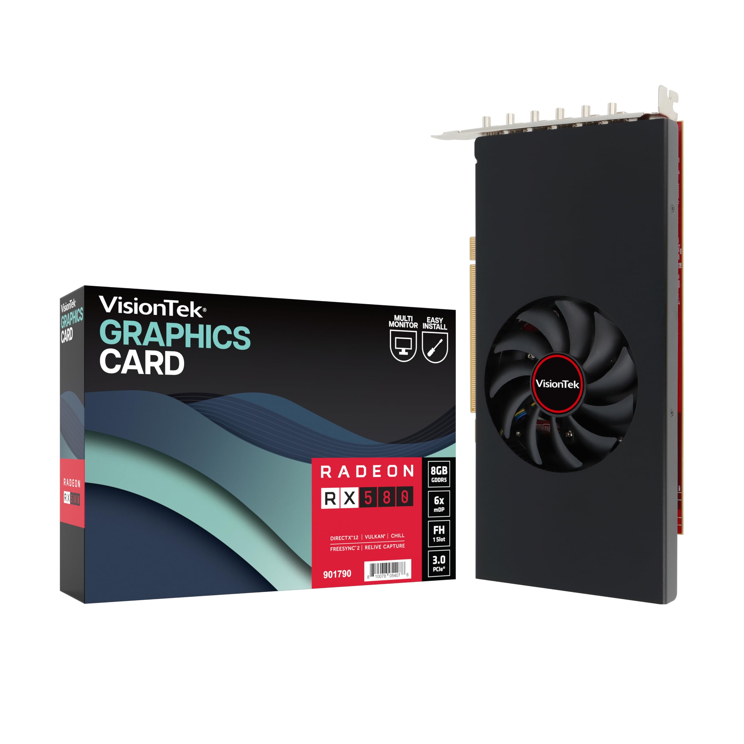 VisionTek AMD Radeon RX 580 8GB GDDR5 Single Slot Video Graphics Card for PC 256-Bit DirectX 12, 75W Bus Power, PCI Express X16 3.0, 6 mini DisplayPort