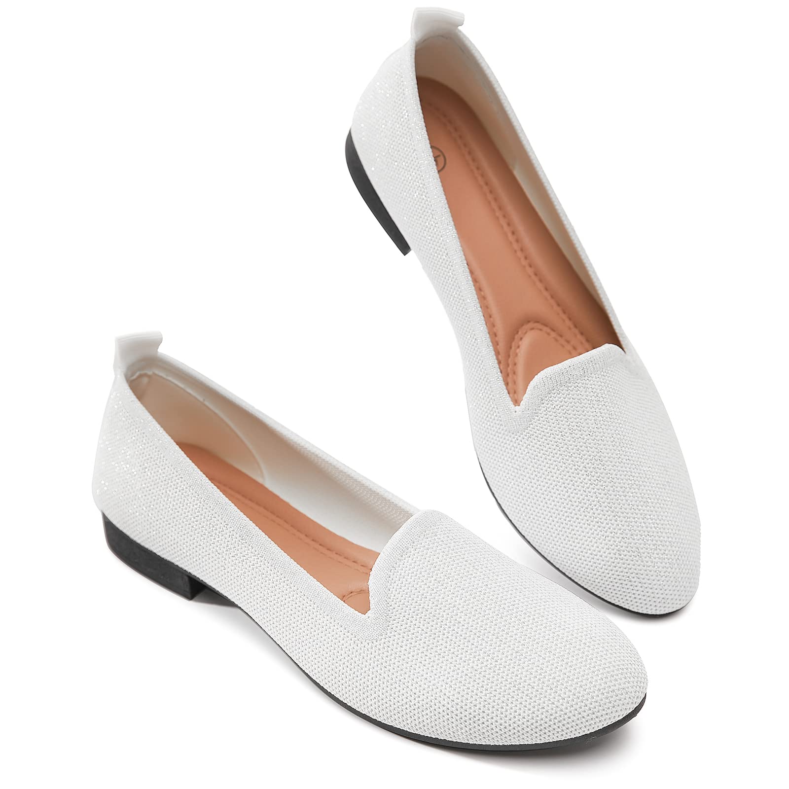 BABUDOG Women's Sparkly Flats Shoes Shiny Mesh Loafers Shoes Soft Memory Foam Flats(Sparkly White.US9)